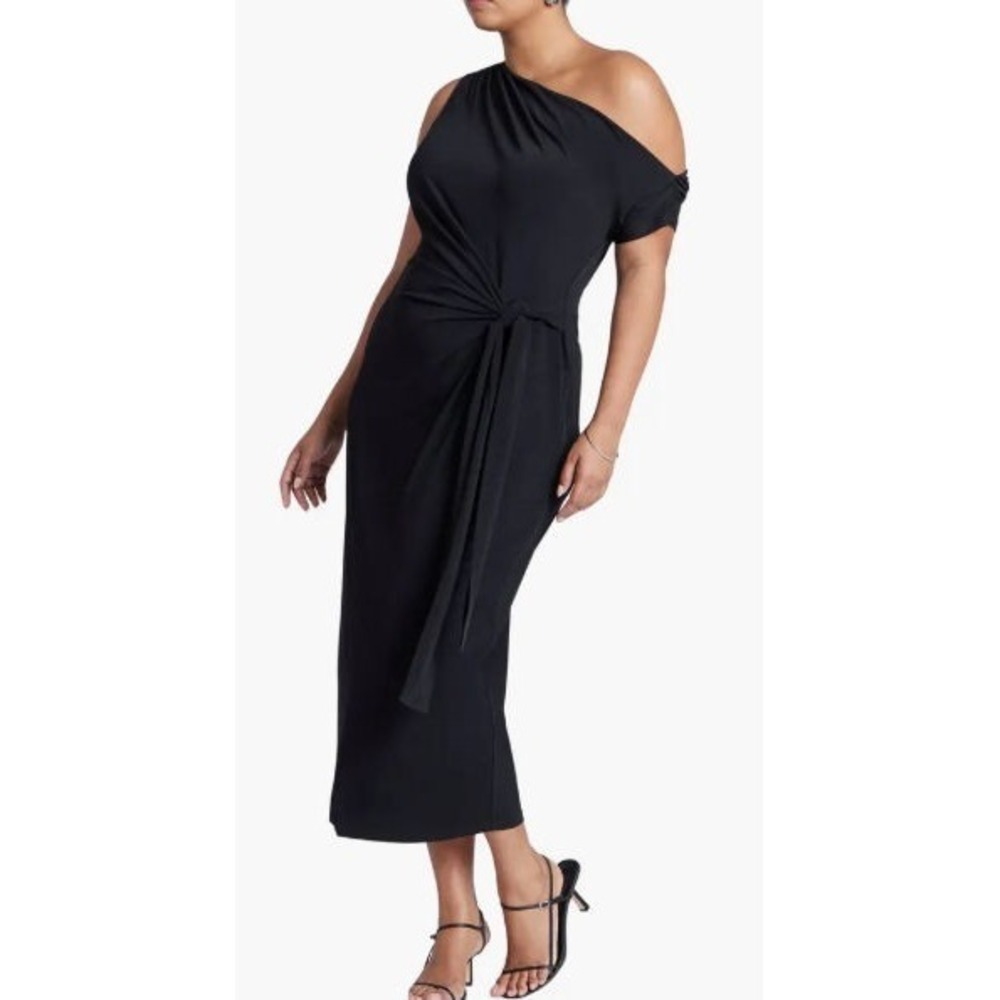 Eloquii Women's Off Shoulder Tie Front Polyester Midi Dress - Black - Sz 22